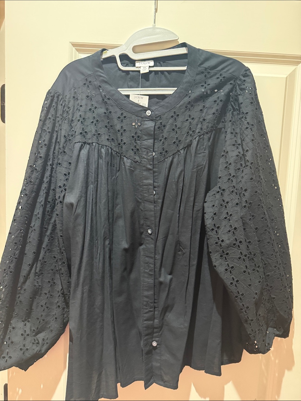 J. Crew Navy Eyelet-Trim Button Front Blouse